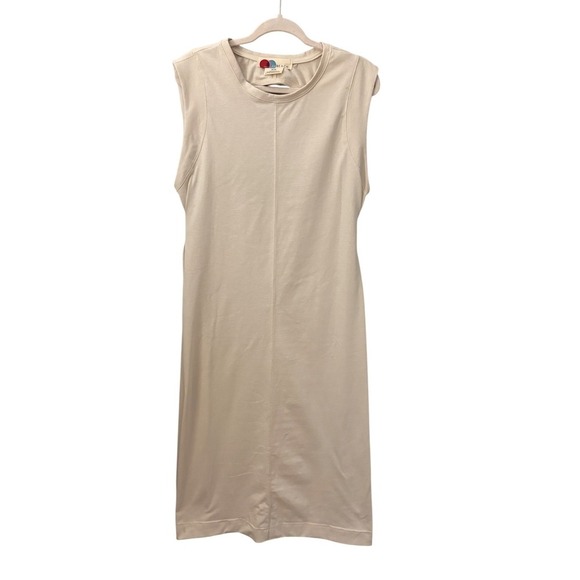 FP Beach Dresses & Skirts - Free People Beach Beige Sleeveless Crew Neck Midi Dress Cutout Back Cotton M